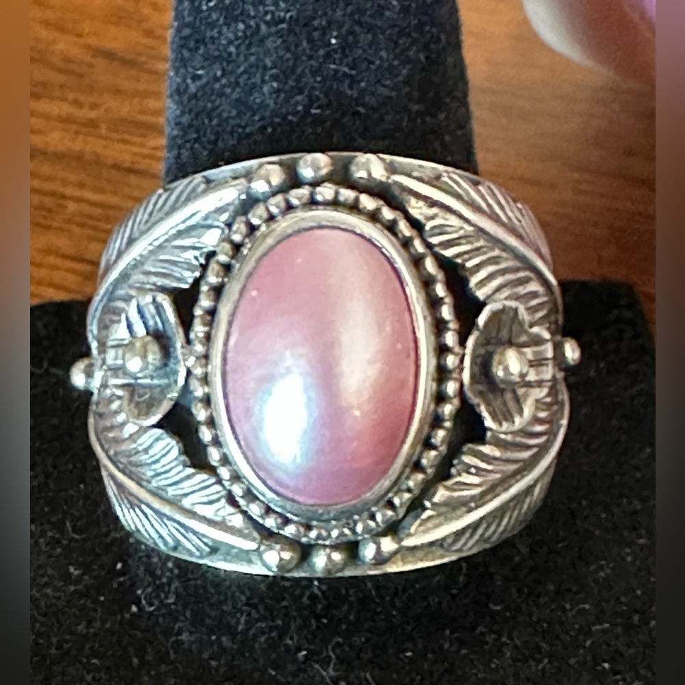 Artisan Sterling Silver & Cultured Pink Mabe Pearl Ring. Statement piece size 10